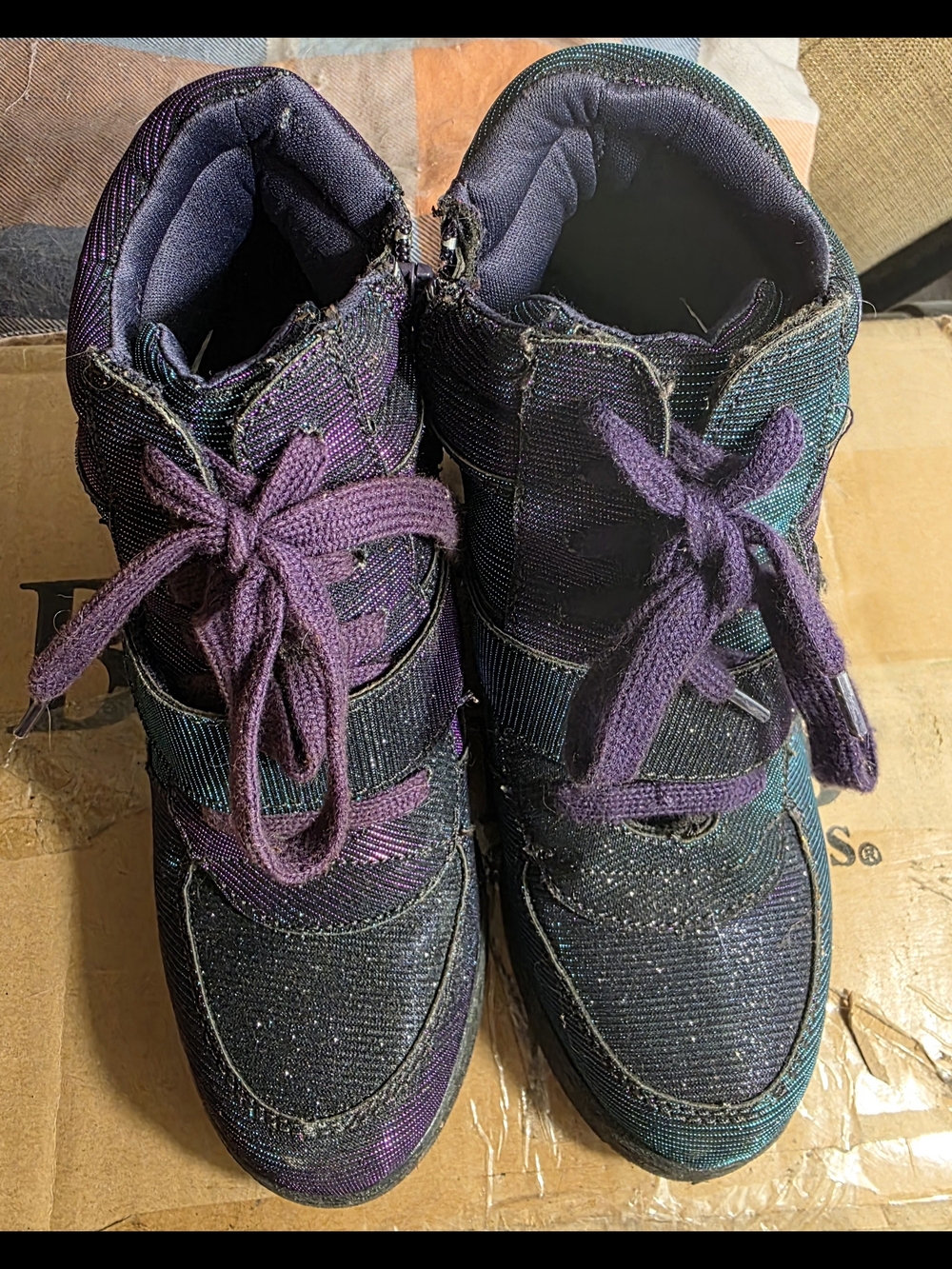 Faded Glory Purple and Teal Glitter High-Top Sneakers
